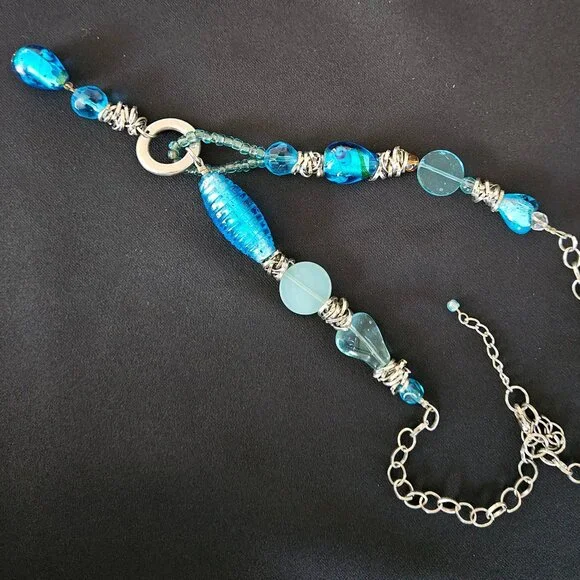 Vintage Translucent Aqua Blue Glass Bead and Chain Necklace - Picture 1 of 7